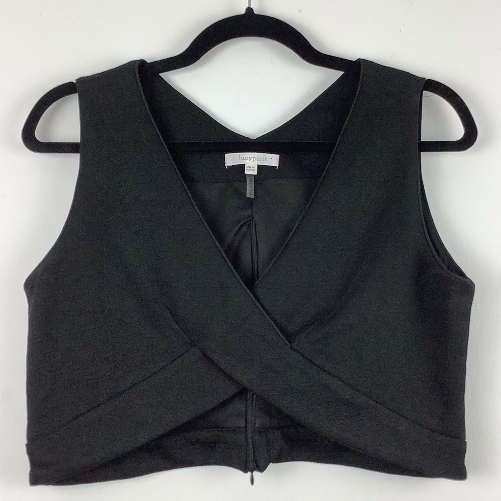 Lucy Paris Sleeveless V-Neck Crop Top in Black